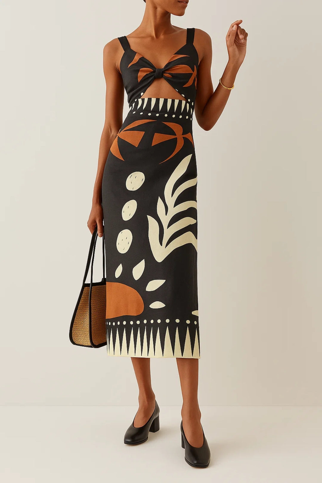 Printed Cut-Out Midi Dress | Cotton Blend | Artistic and Bold